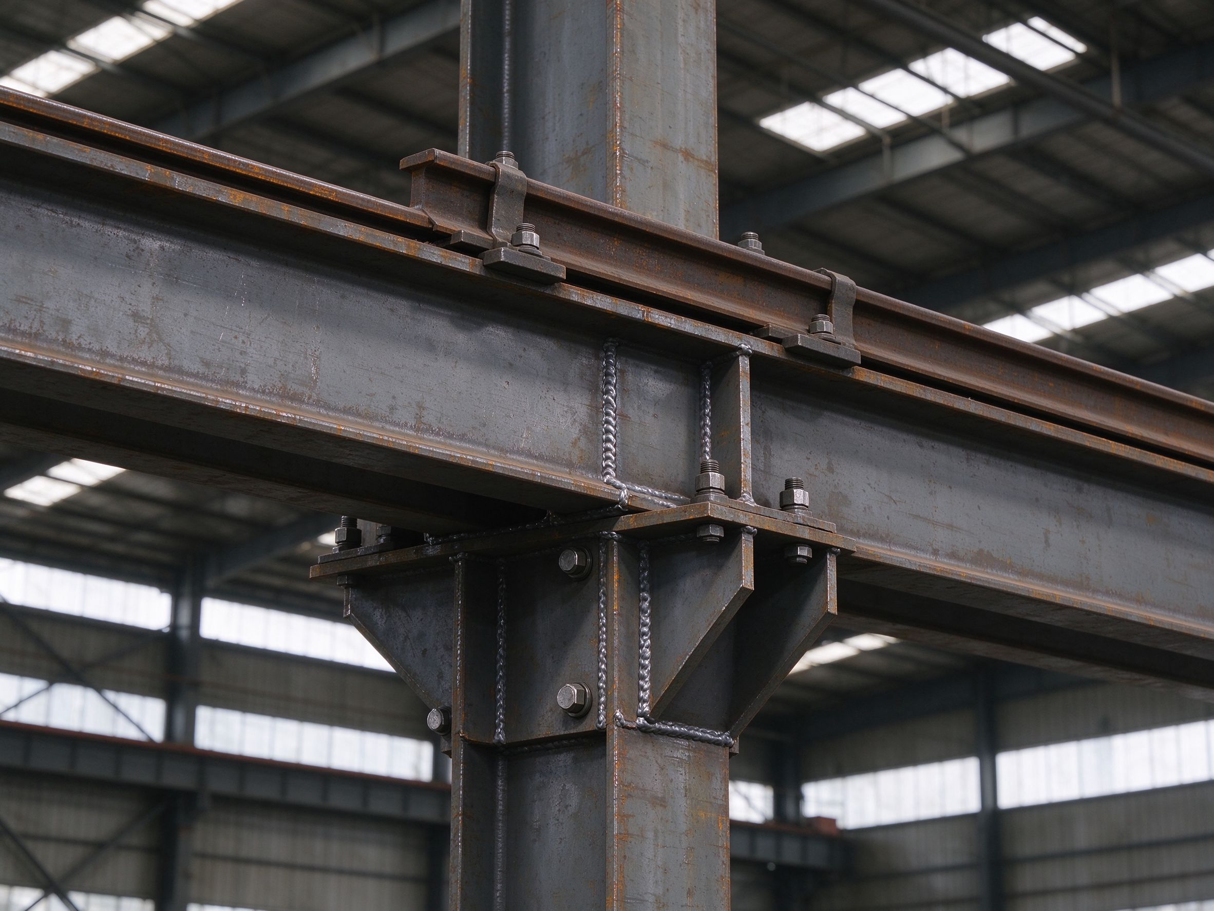 Crane girder and rail detail at the column bracket (illustrative concept image)