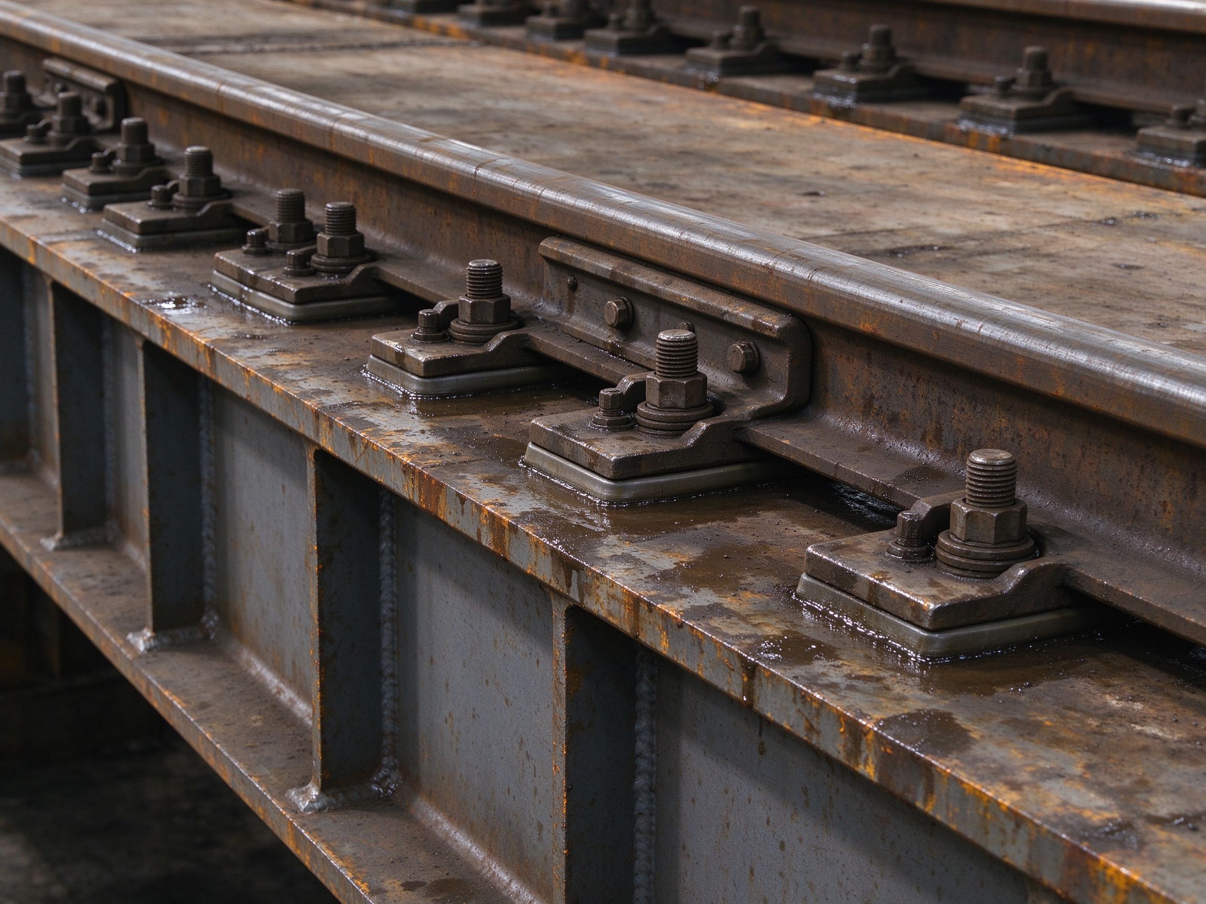Rail and fixing clips on the crane girder (illustrative concept image)