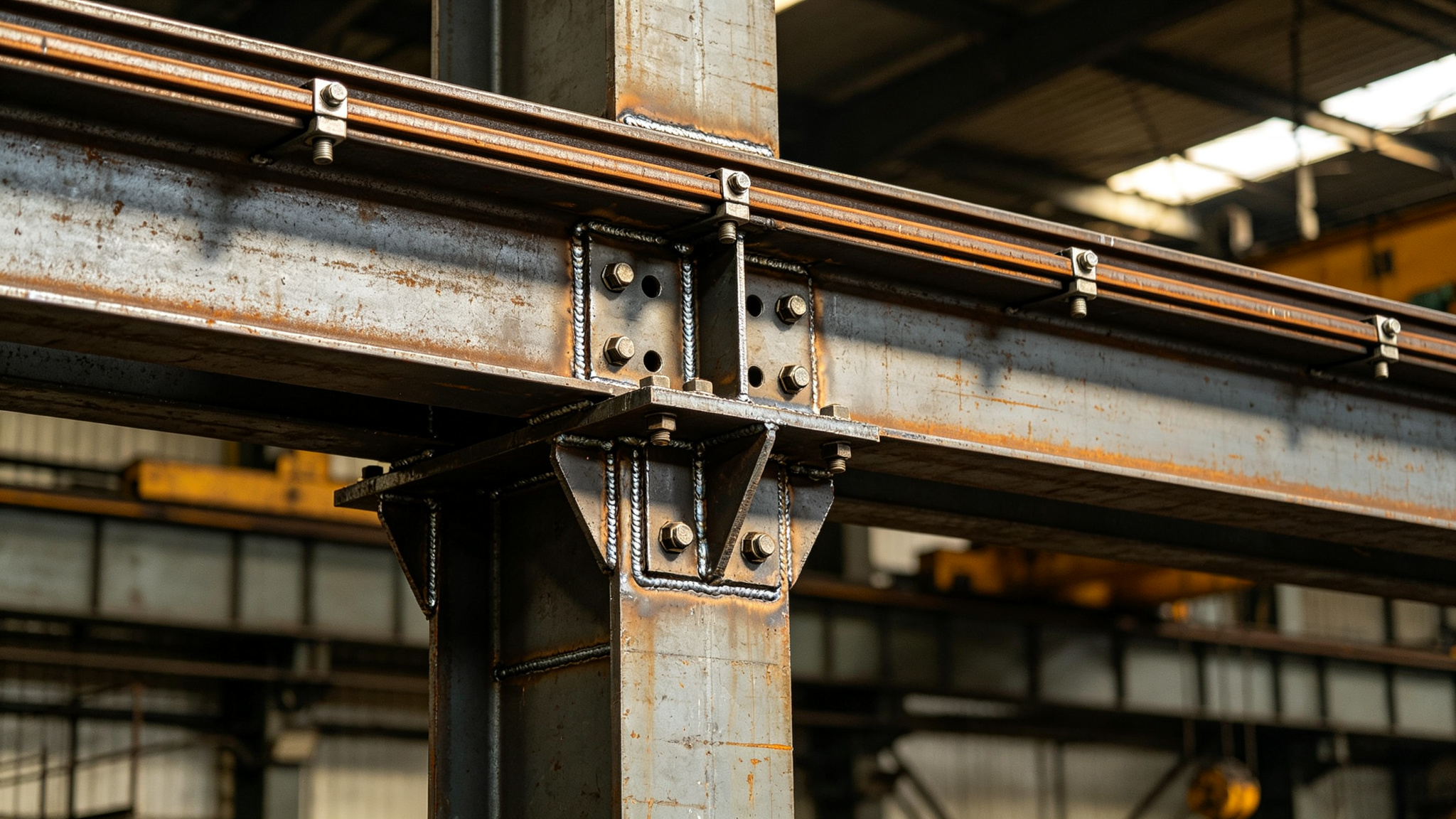Bolted connection detail of crane runway rail, girder and column corbel
