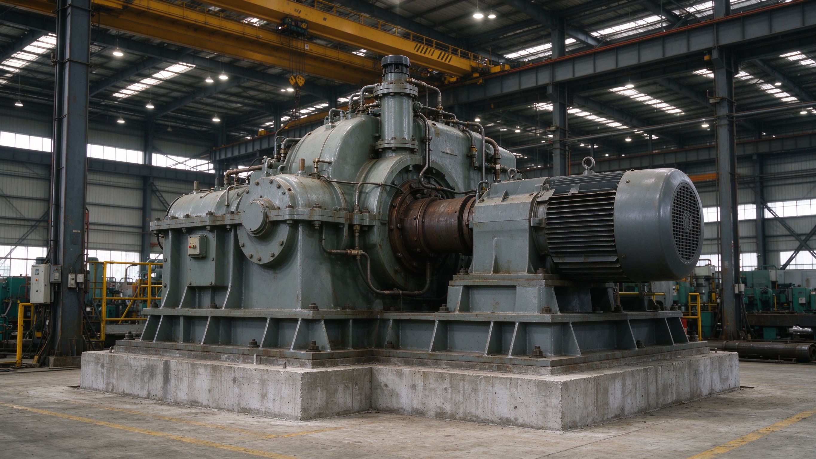 Equipment foundation in a steel building (illustrative concept image)