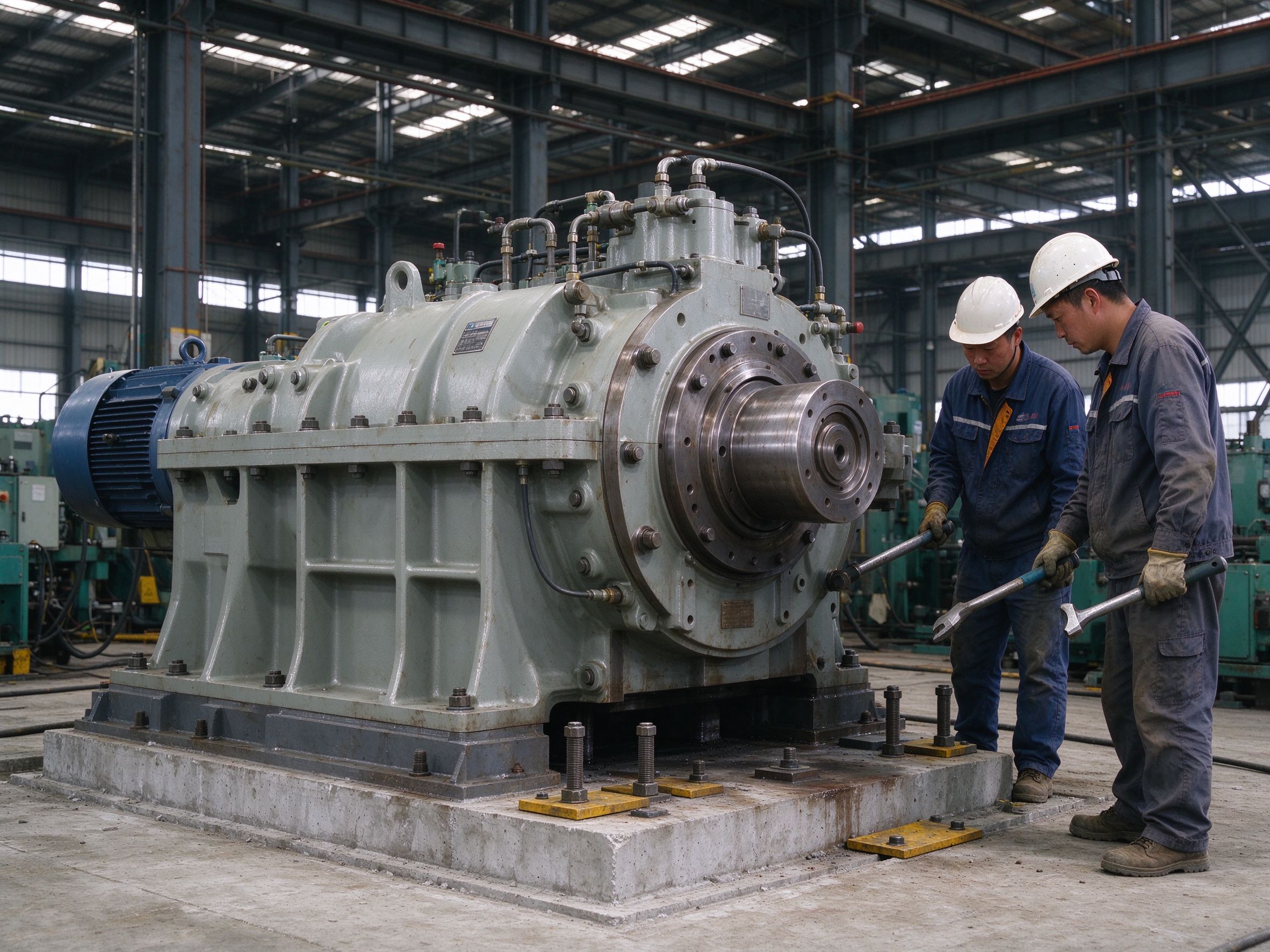 Machine installed on its foundation inside the building (illustrative concept image)