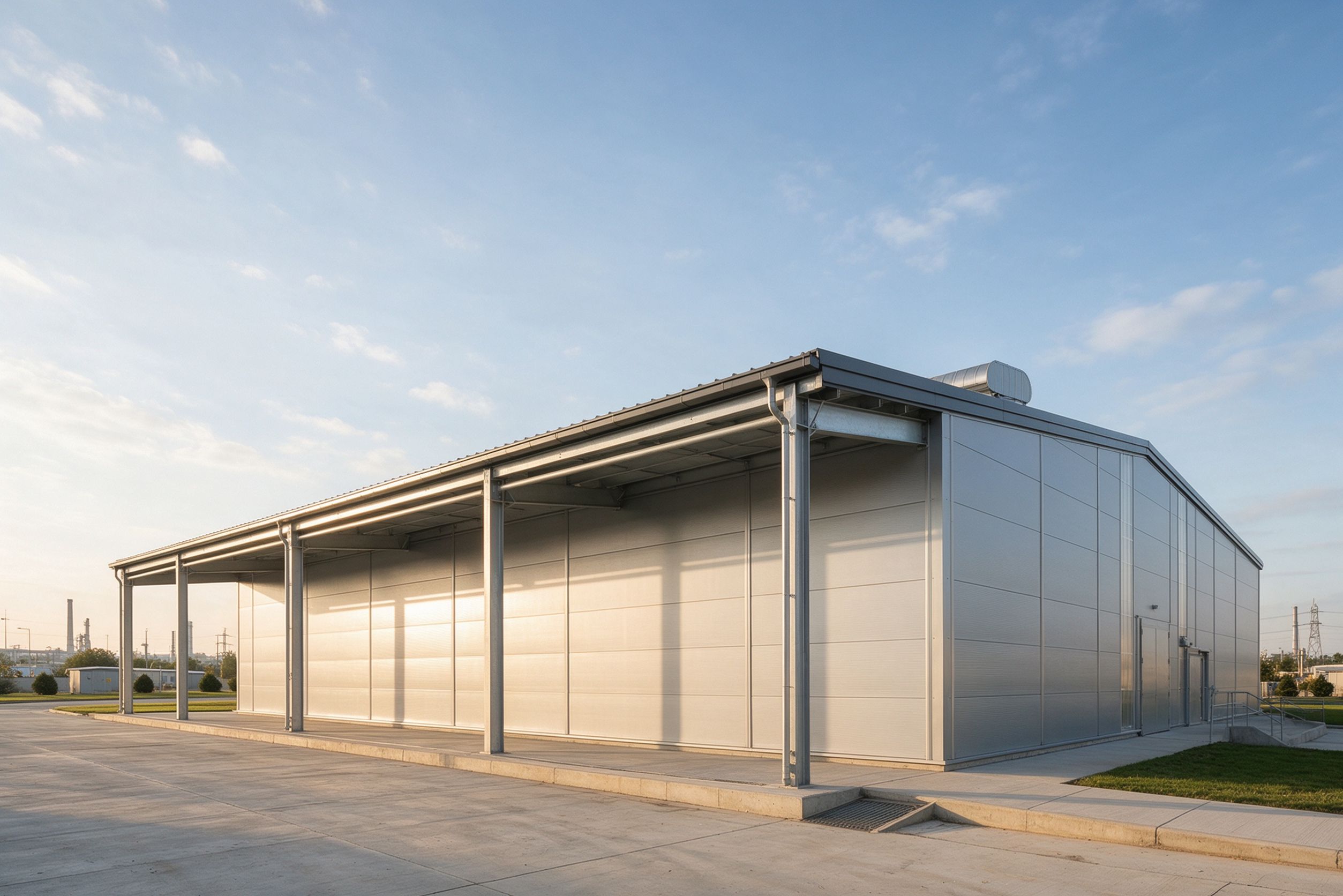 Completed steel structure industrial building with insulated metal roof and wall panels
