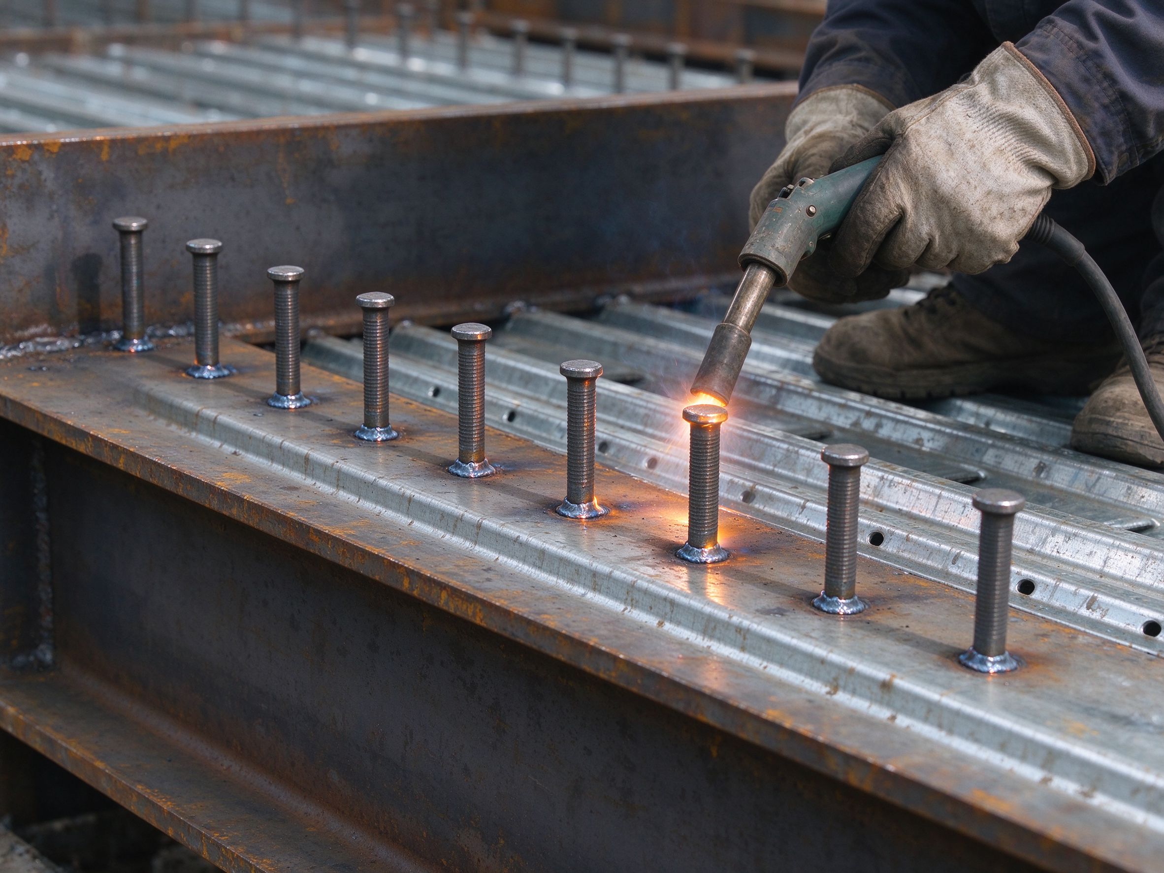 Shear studs welded on the beam flange (illustrative concept image)