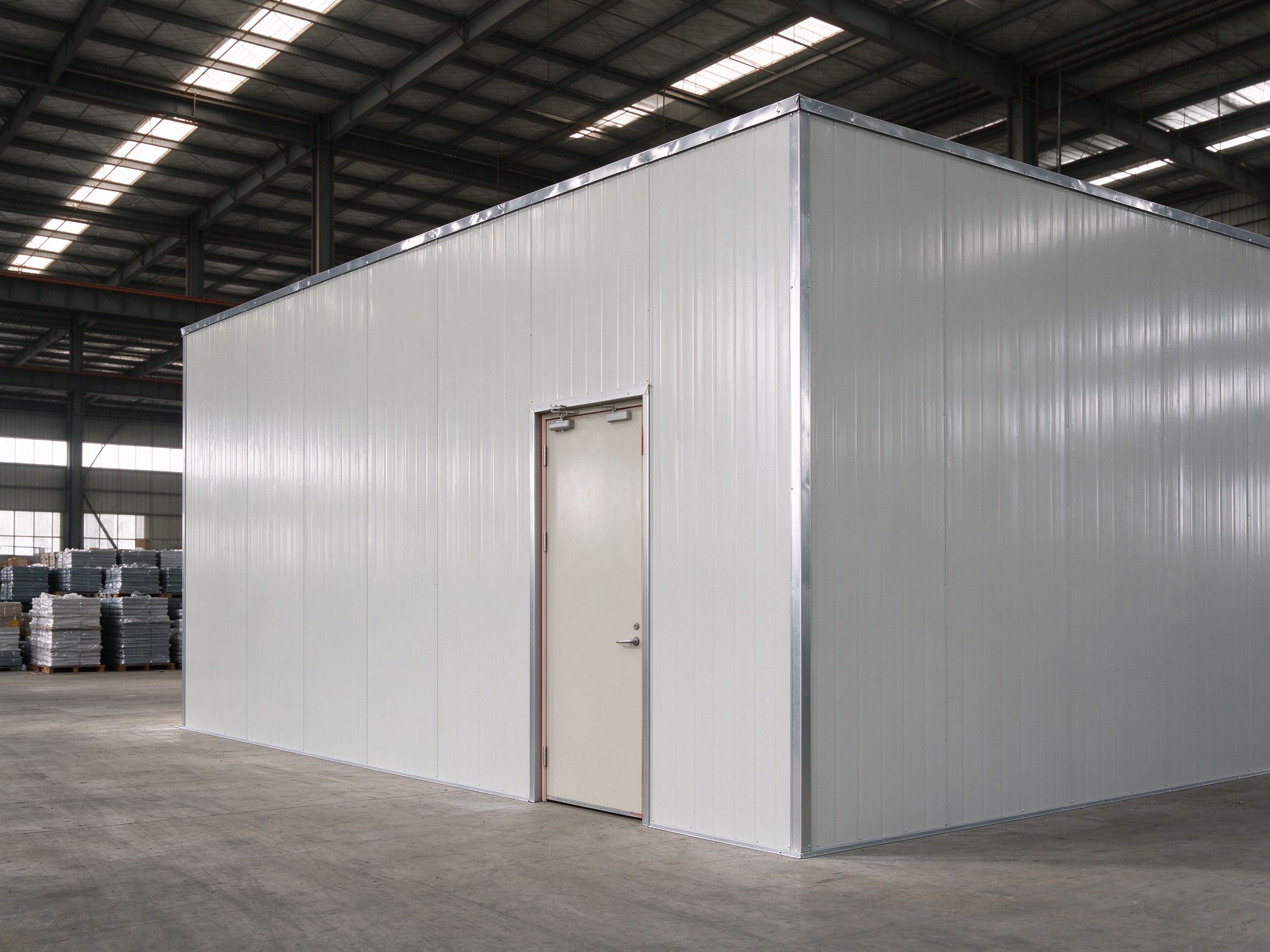 Fire-rated partition wall to full height with a fire door (illustrative concept image)