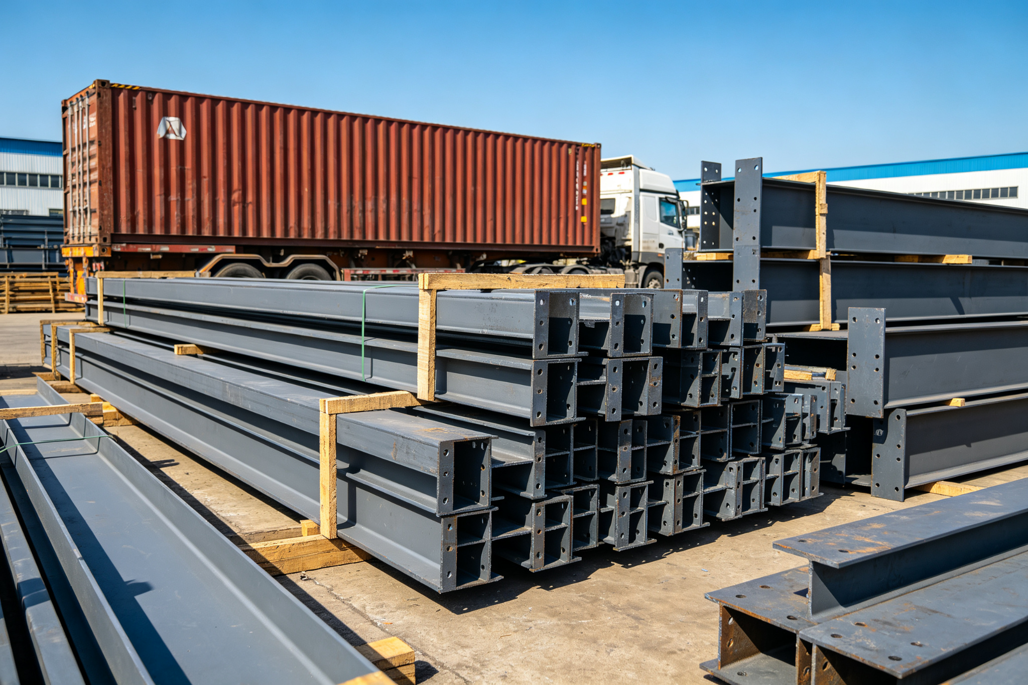 Finished steel structure components ready for packing and shipping