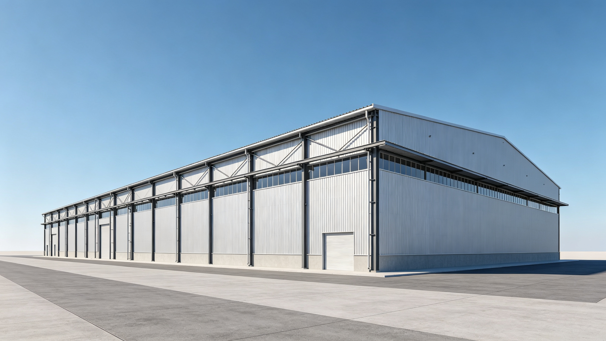 Concept visualization of a modern long-span industrial steel structure workshop
