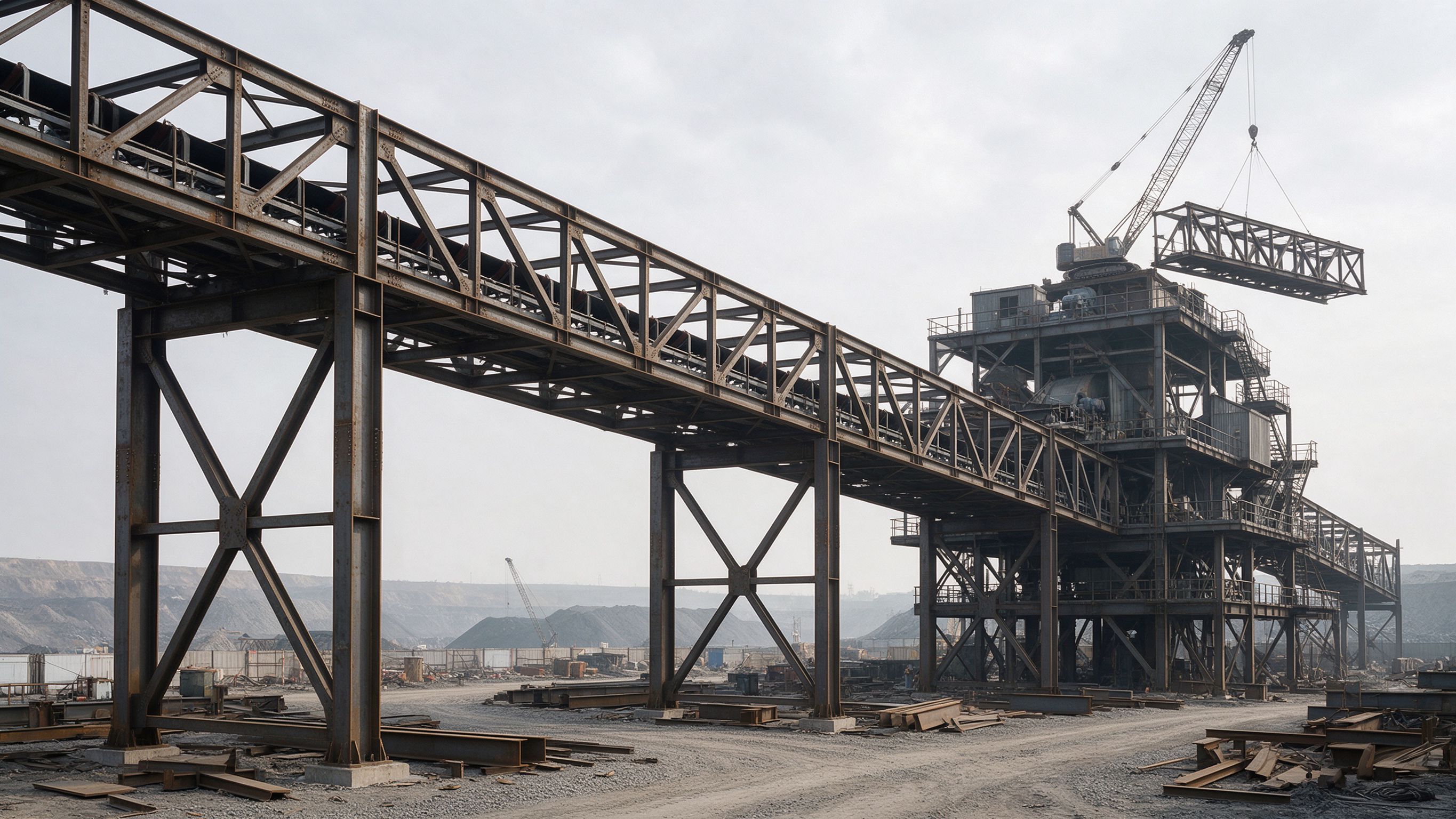 Steel conveyor gallery and transfer structure